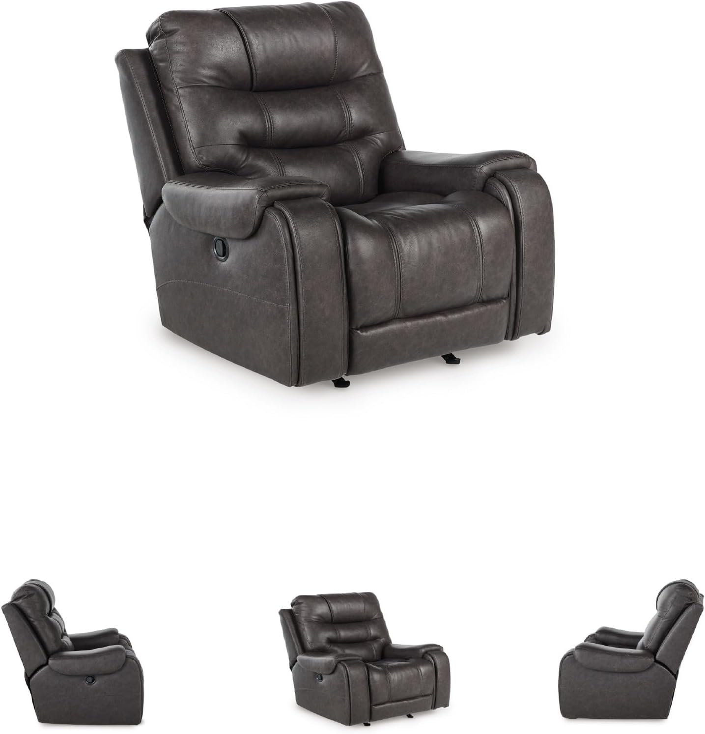 Signature Design by Ashley MakingMoves Rocker Recliner, Faux Leather Oversized Recliner Chair, No Assembly Required, with Pop-Out Cup Holders for Living Rooms, Smoke, 40' W