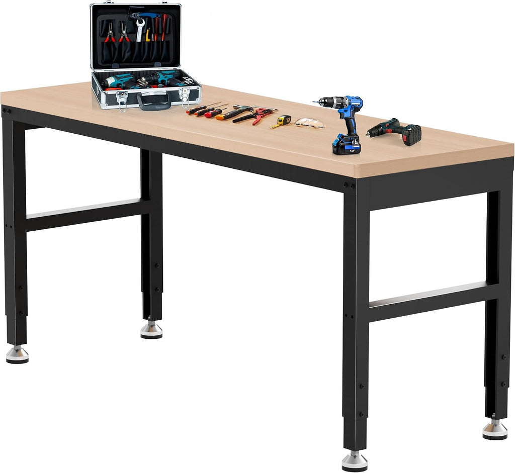 Antifir 60' Adjustable Workbench，Heavy Duty Wood Work Bench 2000 Lbs Load Capacity,Work Table for Garage, Workshop, Office, Home