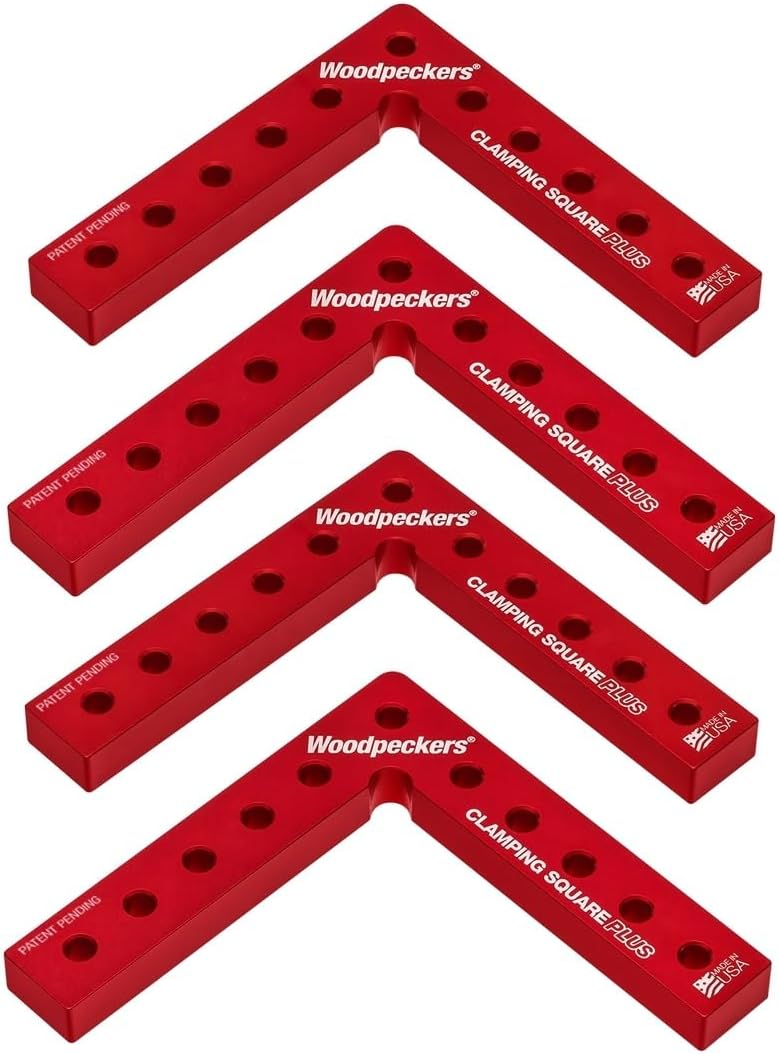 Woodpeckers Clamping Squares Plus, 4 Pack CSP Squares, 6.75 Inch Long Aluminum 90-Degree Corner Clamps for Woodworking, USA Made