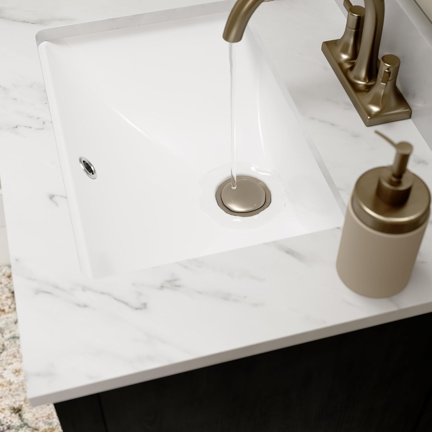 Bush Home 24-Inch Bathroom Vanity with Sink, Fluted Bathroom Cabinet with Faux Marble Basin and Backsplash, Freestanding Bathroom Storage Vanity, Faucet Not Included, Camille Collection, Onyx Birch