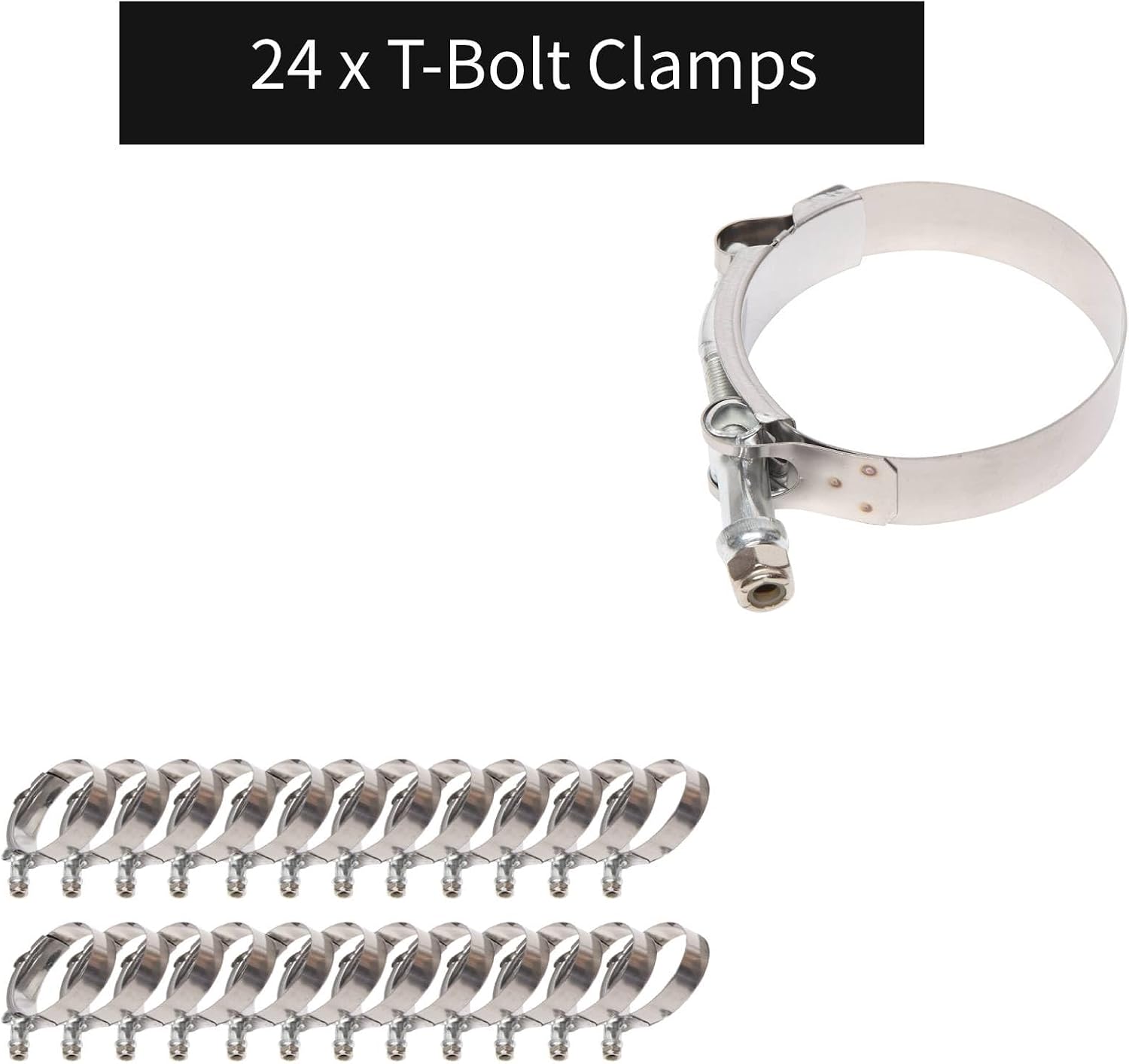 SUNROAD 28' x 7' x 2.5' Universal Turbo Intercooler with 1 Intercooler + 12pcs 2.5' Coupler Hoses + 12pcs Chrome + 24pcs T-Bolt Clamps, Silver Black