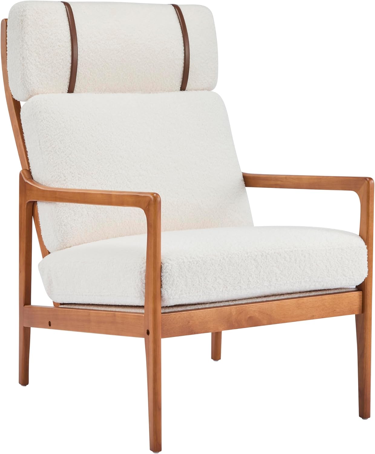 Christopher Knight Home Nadine Wooden Club Chair, Upholstered Accent Chair, Cushions Support Armchair, Comfy Lounge, Single Reading Sofa, Solid Wood Frame Armchair for Living Room Home, Ivory+Teak
