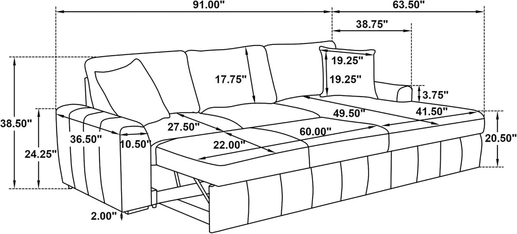 Coaster Home Furnishings - Pastrana - Wood and Fabric - Sleeper Sectional Sofa with Right-arm-Facing Chaise, and Track Arms - Living Room - Camel - 500348