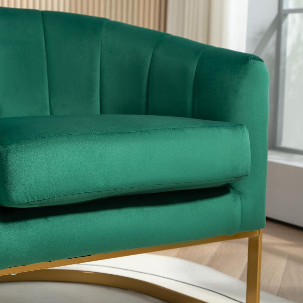 Container Furniture Direct Velvet Modern Accent Armchair - Luxury Gold Frame | Versatile Seating for Living Room, Bedroom, Office, Green