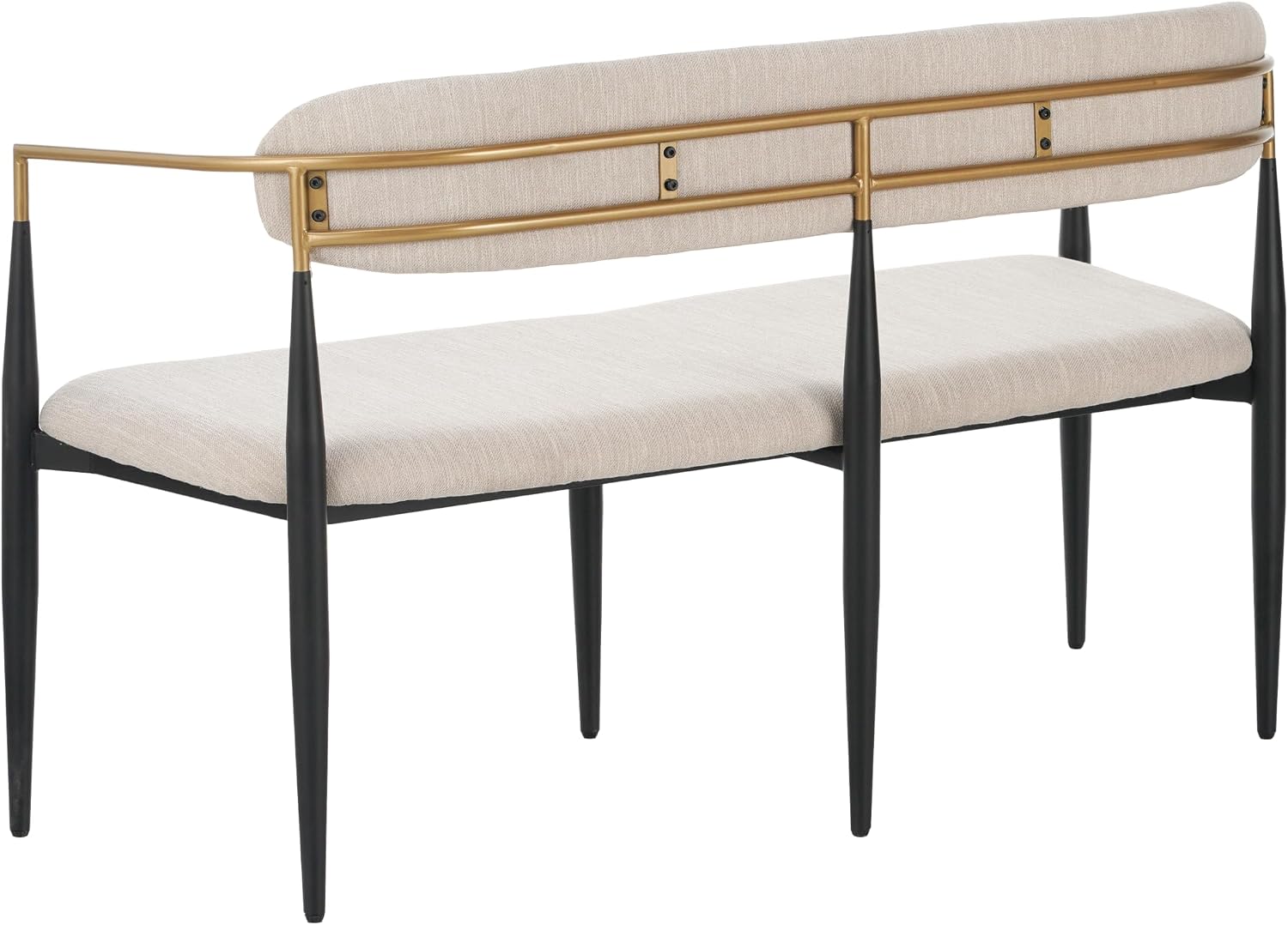 Christopher Knight Home Names Modern Metal Loveseat, Living Room Fabric Upholstered Settee, Curved Open Backrest 2-Seater Sofa, Cozy Couch for Bedroom, Apartment, Home Office, Black+ Gold + Beige