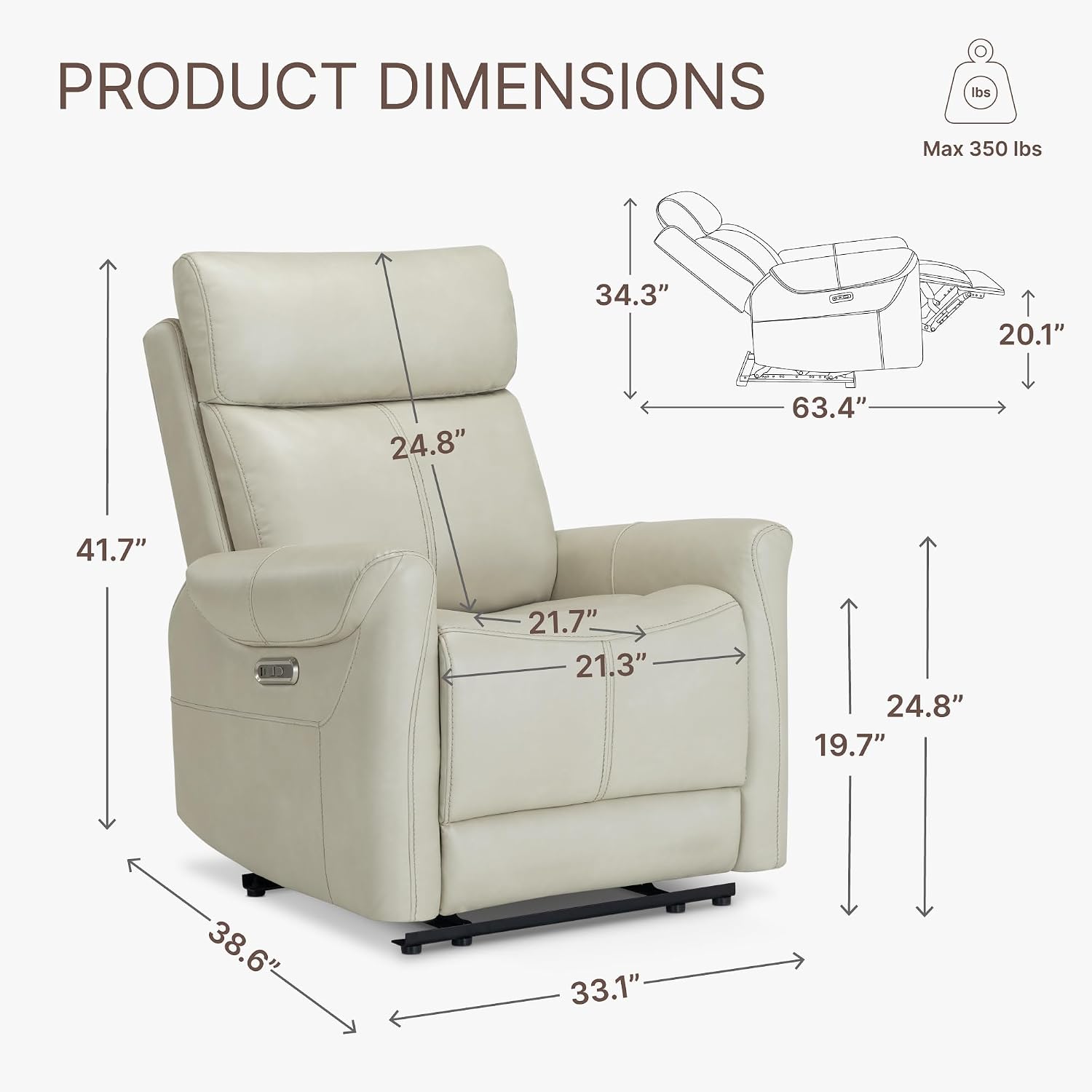 KISLOT Wall Hugger Recliner Chair for Adults, Faux Leather RV Recliner with USB Charging Ports Electric Power Reclining Sofa for Living Room Home Theater Seating Bedroom
