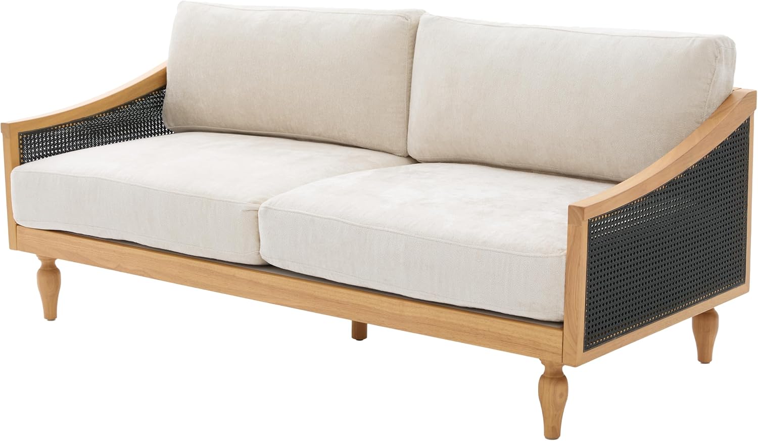 Christopher Knight Home Harper Mid-Century Loveseat Sofa Couch, 2-Seater Lounge Sofa with Rattan Armrests and Wooden Legs, Chenille Upholstered Couches for Living Room and Small Space, Black
