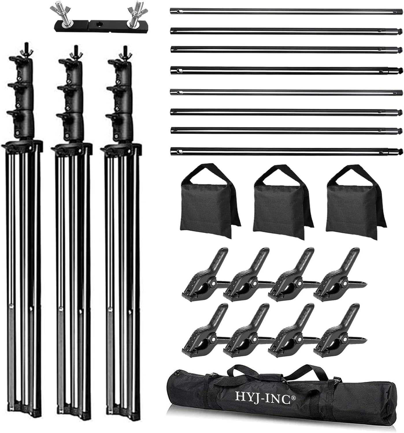 HYJ-INC Photo Video Studio 20ft (Wide) x 10ft (Tall) Heavy Duty Adjustable Width & Length Photography Backdrop Stand Background Support System Kit with Spring Clamps, Sandbags, Carry Bag