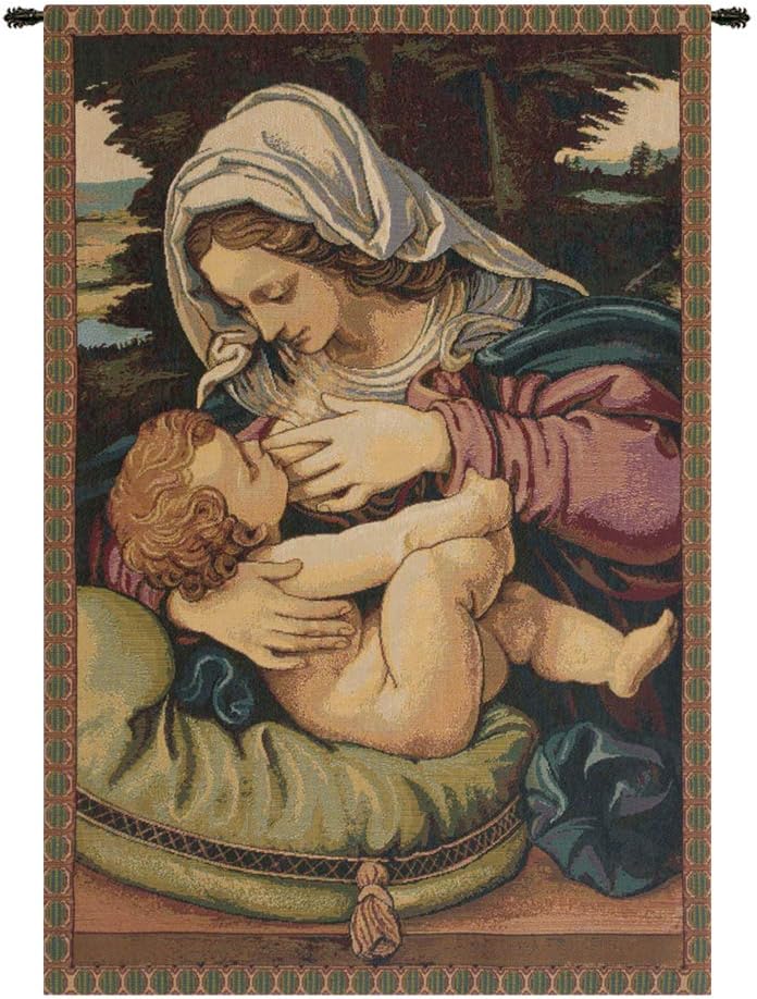 Charlotte Home Furnishings Inc. Madonna Del Cuscino Italian Tapestry Wall Hanging 22 X 17 Inch Viscose Cotton And Polyester Blend Wall Art Perfect For Home Decor And Wall Decor By Raphael
