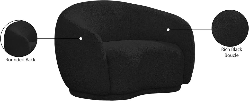 Meridian Furniture 693Black-C Hyde Collection Modern | Contemporary Boucle Fabric Upholstered Accent Chair with Rounded Back, Black, 42' W x 38' D x 27.5' H