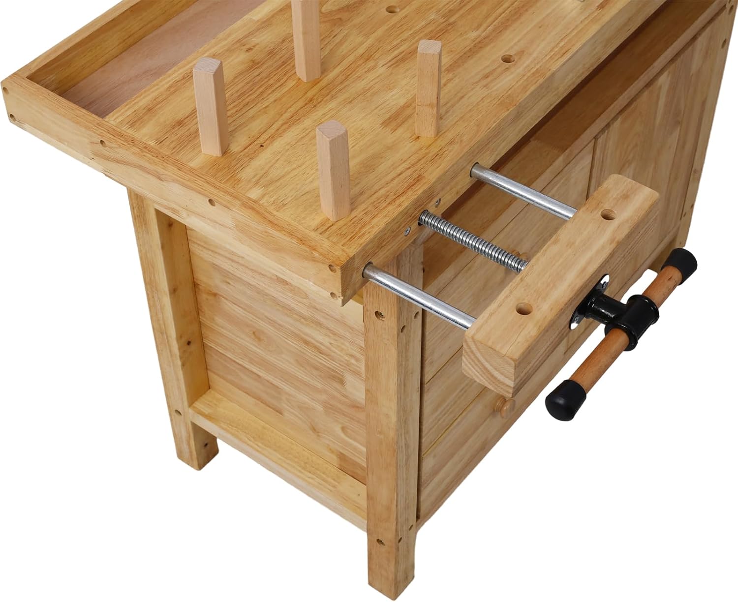 Olela Wood Workbench, Integrated Vise and Bench Dog Holes Garage Workbench with Drawers, 55 inches Heavy Duty Workbench Weight Capacity of 3300lbs (50'-3 Drawers and 1 Cabinet)