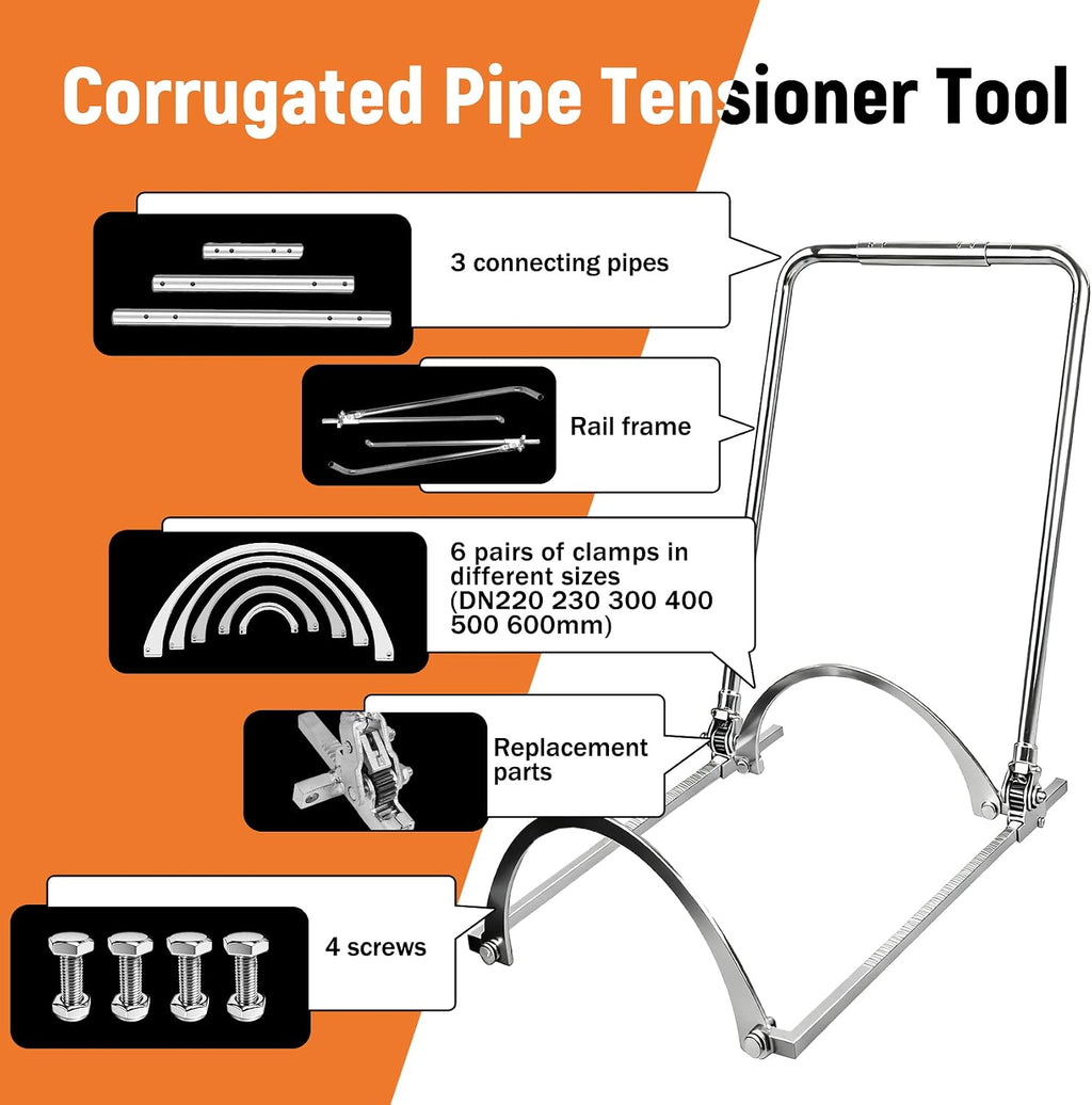 200–600mm HDPE Corrugated Pipe Tensioner Tool, Heavy Duty Manual Docking Pipeline Installation Tool, Universal HDPE Pipe Clamp for Drainage, Sewer & Construction Projects