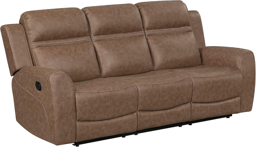 Lexicon 85' W Manual Double Reclining Sofa - Polished Microfiber Wall Hugger Manual 3 Seater Recliner Couch, Comfort Armrests, for Living Room, Home Theater, Easy Assembly, Brown