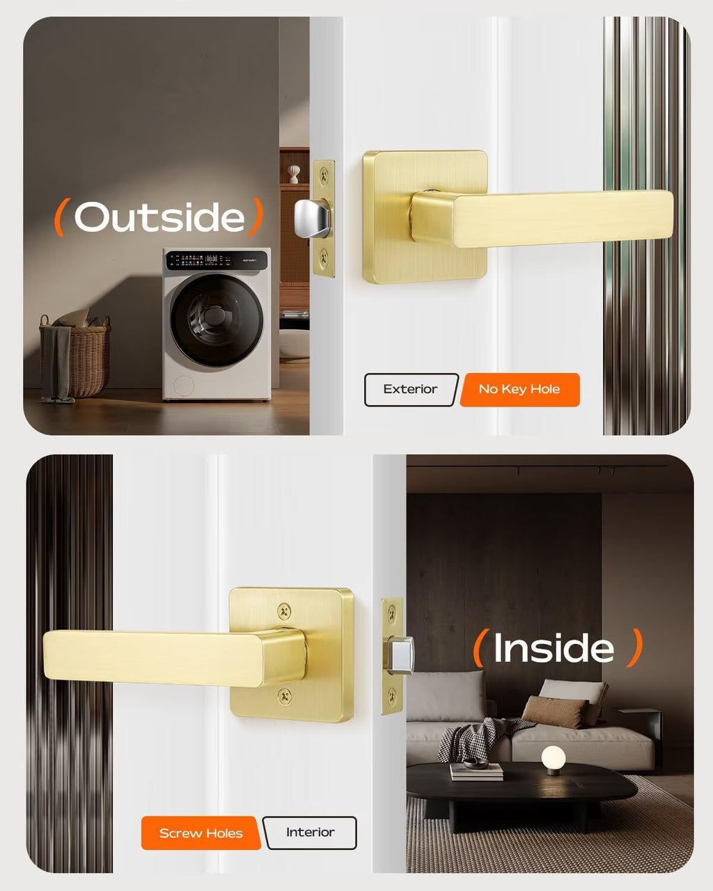 Leydebong 5 Pack Passage Door Handles, Satin Brass Door Knobs Interior, Hallway Closet Door Levers, Heavy Duty Square Door Handle, Reversible for Left or Right Handles