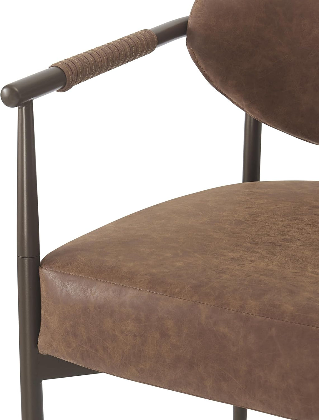 Christopher Knight Home Hyeok Modern Upholstered Dining Chairs Set of 2, Armchair Set with Metal Frame, Comfy Accent Chair with PU Leather Backrest/Seat Cushions for Kitchen/Dining Room, Brown