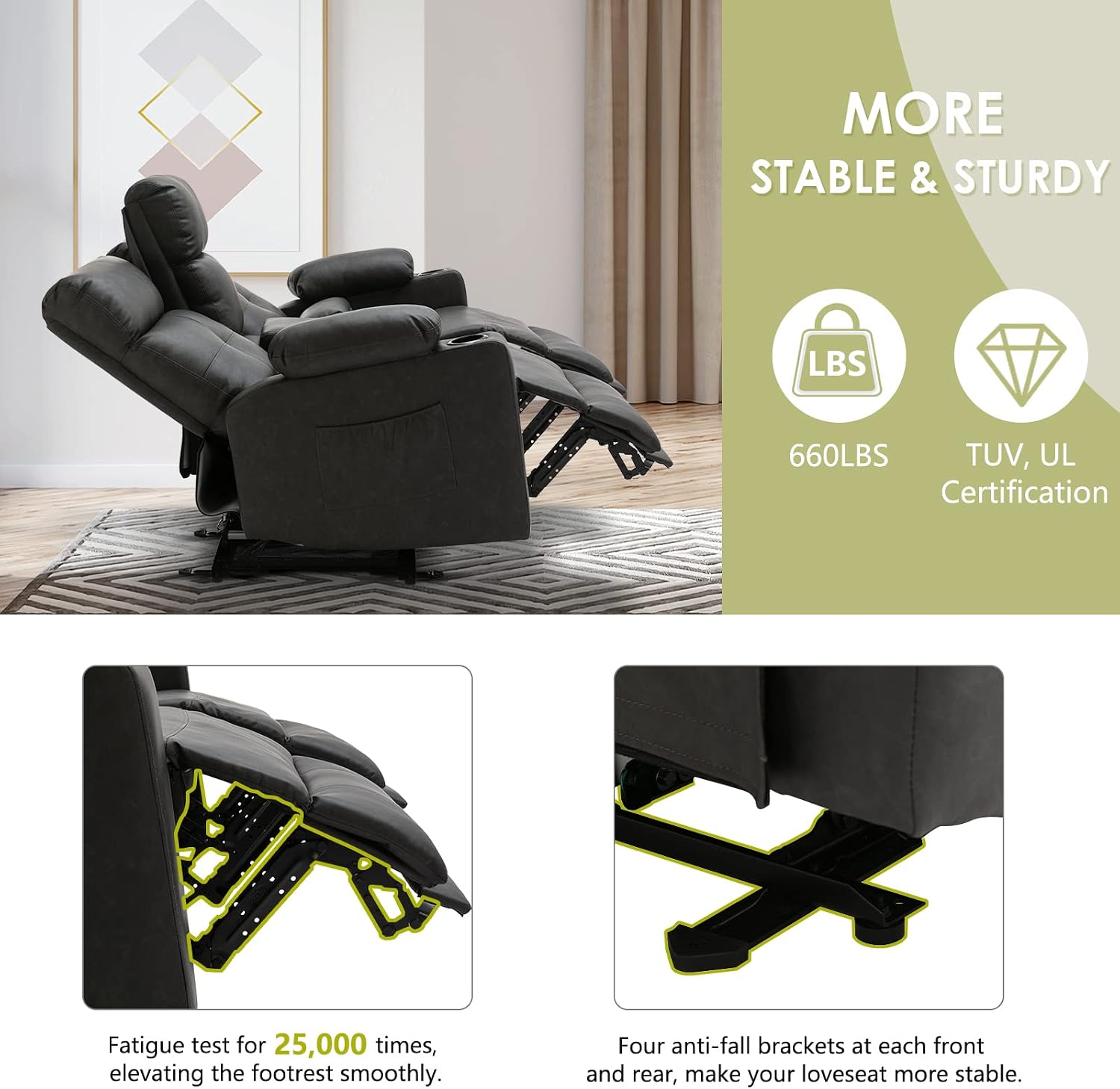 Power Reclining Loveseat with Console, Power Loveseat Recliner Sofa with Heat and Massage, Extended Footrest, Wall Hugger RV Recliner with Cup Holders, Lumbar Support for Living Room