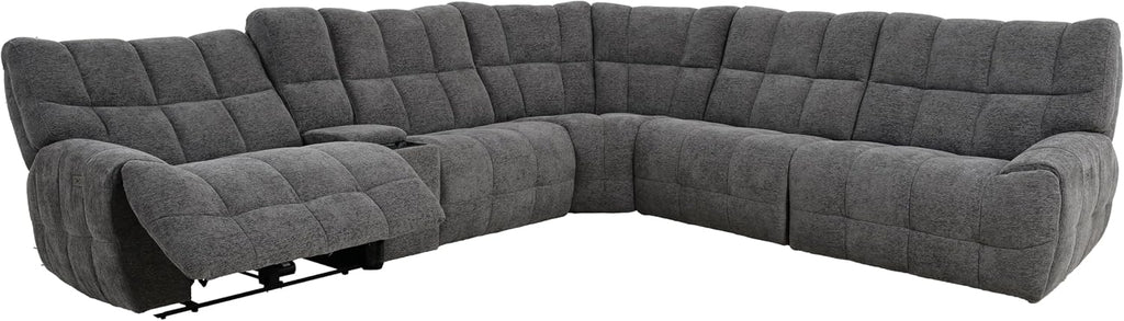 Furniture of America Tavie Modern Reclining Sofa with Storage Console and Cup Holders, Sectional Recliner, L Shaped Couch for Living Room, Home Theater, Playroom, Dark Grey