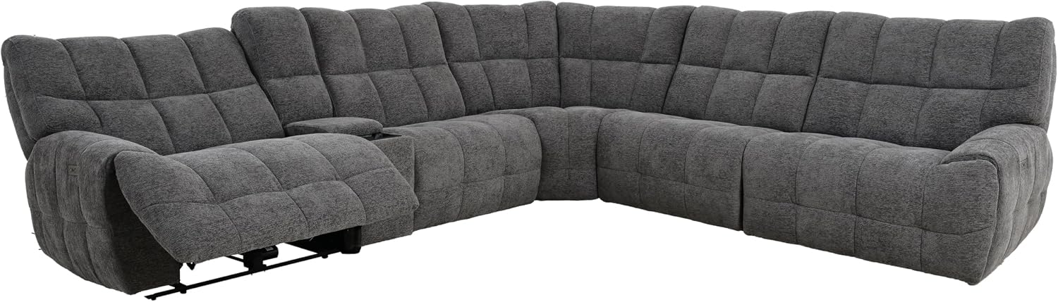 Furniture of America Tavie Modern Reclining Sofa with Storage Console and Cup Holders, Sectional Recliner, L Shaped Couch for Living Room, Home Theater, Playroom, Dark Grey