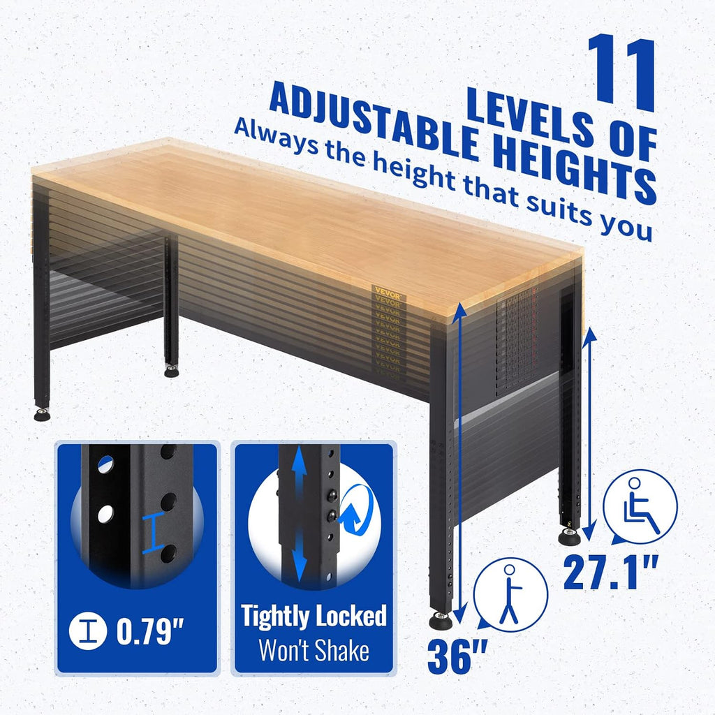 VEVOR 60' 2000LB Adjustable Workbench with Outlets & Bench Vise with 4.5' Jaw Width for Workshop Garage