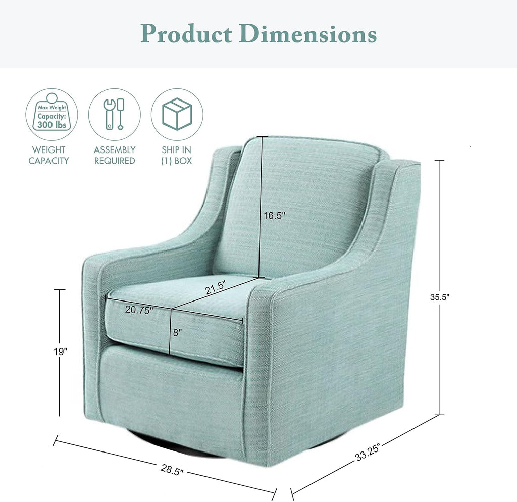 Madison Park Harris Swivel Chair - Solid Wood, Plywood, Metal Base Accent Armchair Modern Classic Style Family Room Sofa Furniture, 28.5' Wide, Dusty Aqua