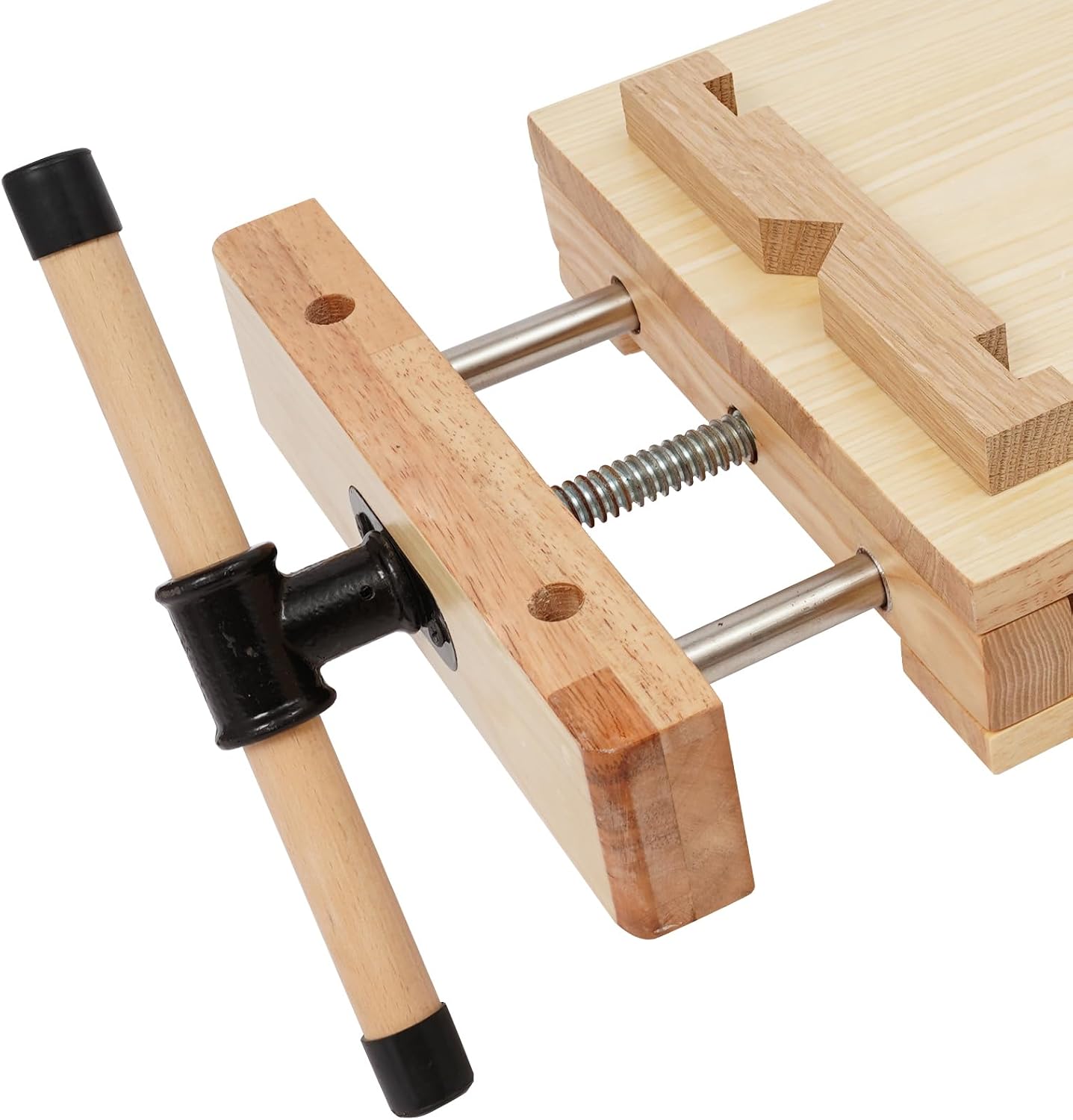 Portable Woodworking Bench with Adjustable Vise, Rubber Wood Workbench for DIY, Chiseling, Sawing, Planing, Compact Tabletop Workstation for Home & Workshop