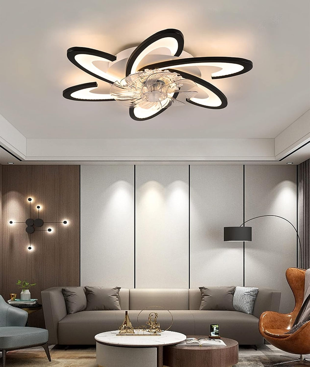 Small Space Ceiling Fan with Light, 23.6' Ceiling Fan with Lights Dimmable LED 6 Speeds Reversible Blades Timing with Remote Control, Ceiling Fans with Light Flush Mount (Black)