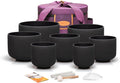 TOPFUND 6-12 inch 432Hz Chakra Set of 7 Black Crystal Singing Bowls with Heavy Duty Carrying Cases and Mallets
