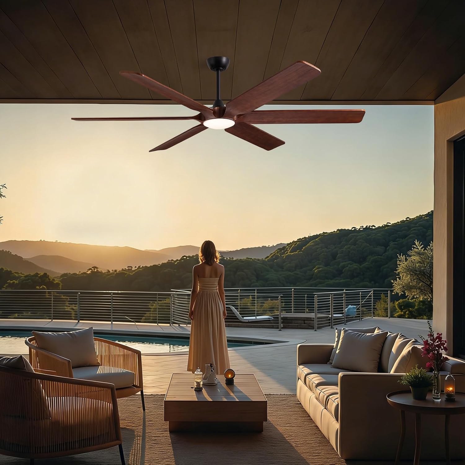72 Inch Black Ceiling Fans with Lights, Reversible Quiet DC Motor, Modern Wood Ceiling Fan with Light and Remote Control, Energy Efficient Indoor/Outdoor Use, Matte Black