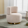 KEIKI Swivel Barrel Accent Chair, 360 Degree Rotating Upholstered Armchair with Velvet Fabric for Living Room, Office, Bedroom, Beige