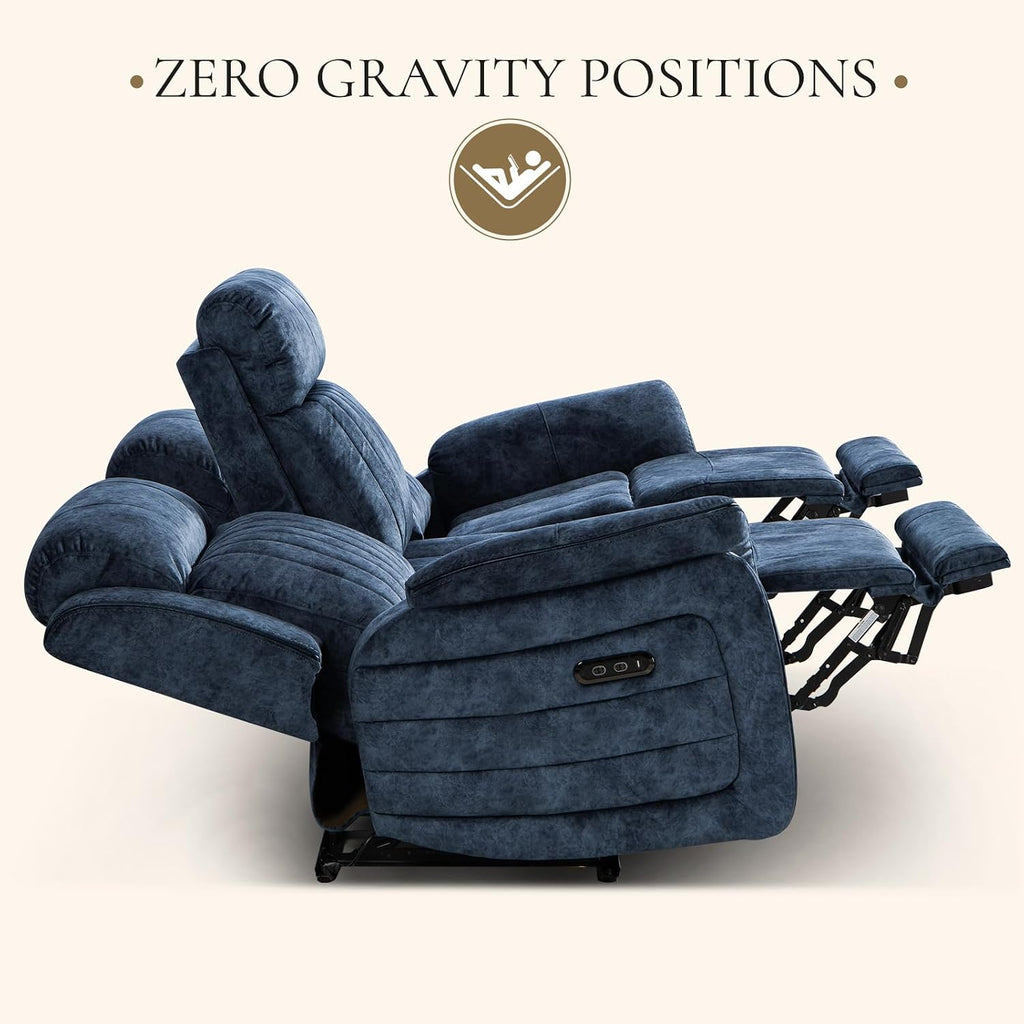 Power Reclining Sofa Set with Zero Gravity, Adjustable Headrest, Electric Reclining Sofa and Loveseat with USB/Type-C Ports, Reclining Living Room Set for Home Theater(Blue, Loveseat + Sofa)