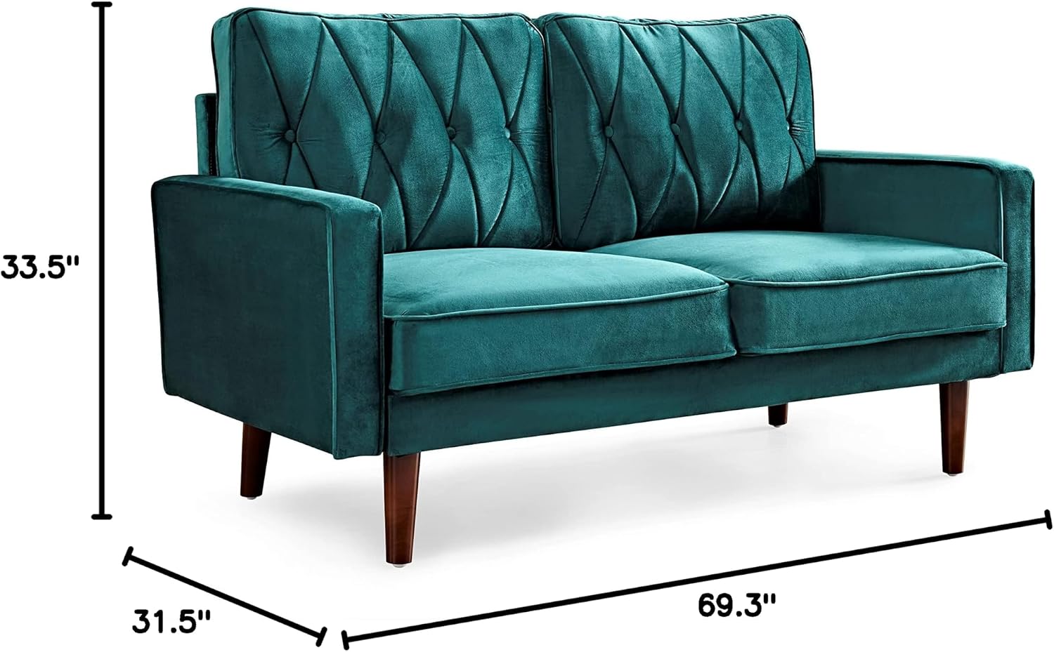 Container Furniture Modern Style Tufted Velvet Couches for Living Room with Soft Fabric Upholstery and Solid Wood Frame, 2 Piece Sofa and Loveseat Set, Green
