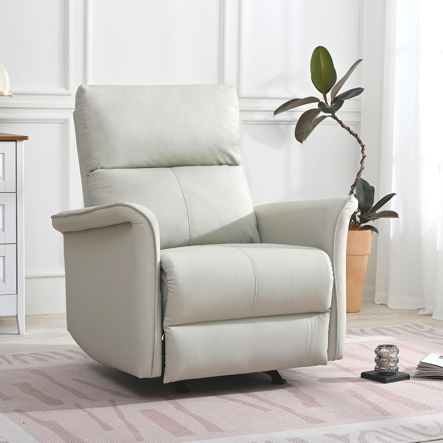 KEIKI Swivel Rocker Recliner Chair for Adults, Rocking Recliner Chair, Glider Rocking Chair, Reclining with Modern-Designed Armrests, Nursery Recliner for for Small Spaces/Living Room/Bedroom/Nursing