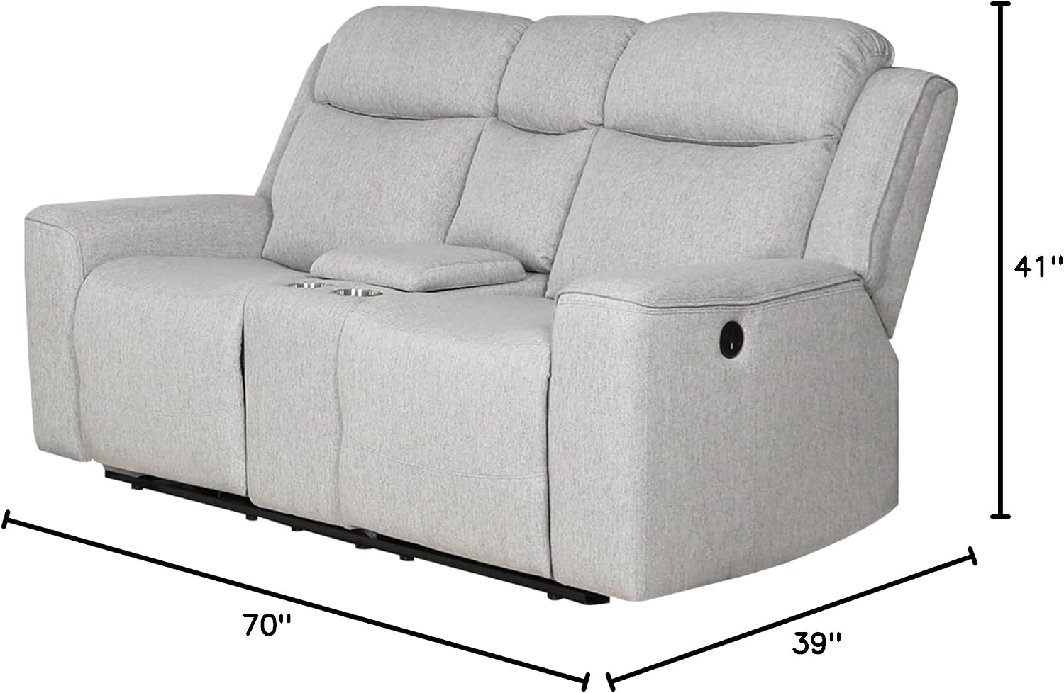 AC Pacific Amelia Upholstered Recliner Loveseat with Storage Console and Cup Holders, Living Room Furniture with Stylish, Comfortable, and Versatile Design for Modern Homes, White