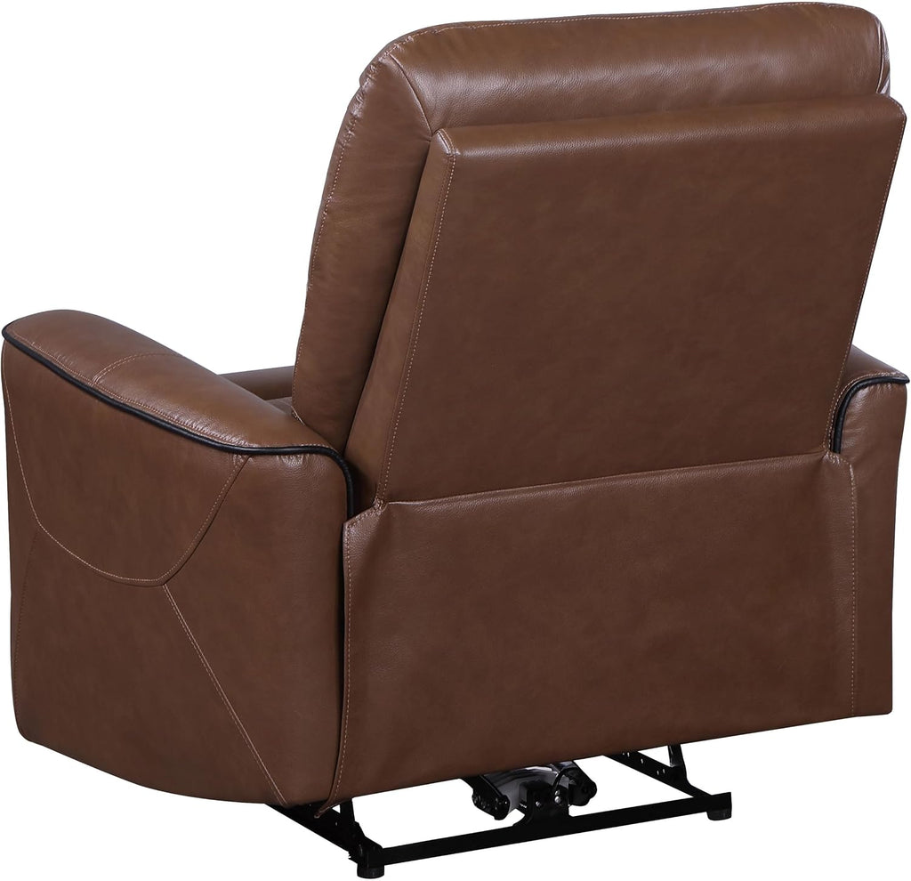 Coaster Home Furnishings - Greenfield - Faux Leather Upholstered Power Recliner Chair with Power Reclining, USB Port, and Channel Tufting - Living Room - Saddle Brown - 610266P