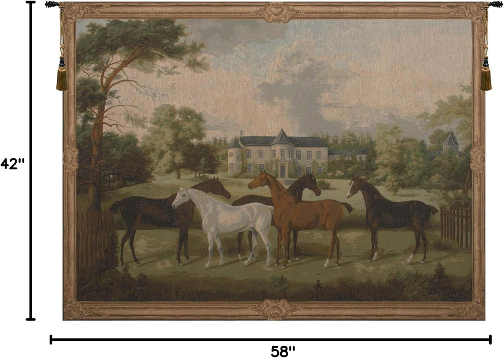 Charlotte Home Furnishings Inc. Five English Horses French Tapestry Wall Hanging, 42 x 58 Inch, Viscose Cotton and Polyester Blend Wall Art, Perfect For Home Decor, Wall Decor by Anne Leurent