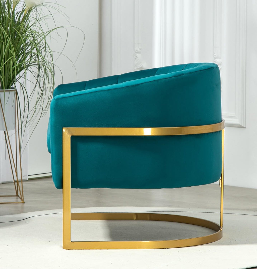 Container Furniture Direct Velvet Modern Accent Armchair - Luxury Gold Frame | Versatile Seating for Living Room, Bedroom, Office, Greenish Blue
