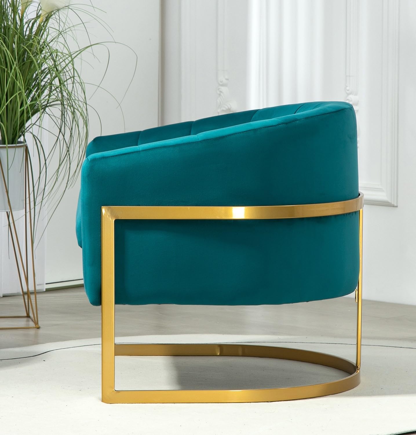 Container Furniture Direct Velvet Modern Accent Armchair - Luxury Gold Frame | Versatile Seating for Living Room, Bedroom, Office, Greenish Blue