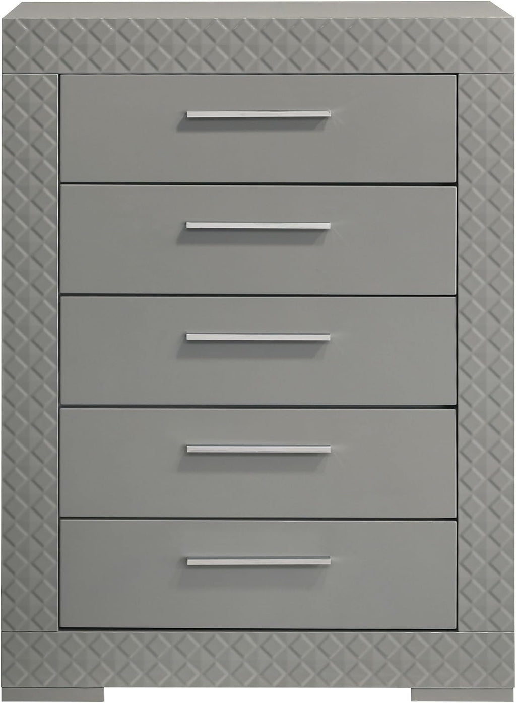 Coaster Home Furnishings - Ives - Wood - 5-Drawer Chest with 3-Dimensional Diamond Tile, Felt-Lined Top Drawer and Metal Glides - Contemporary - Bedroom - Grey High Gloss - 224975