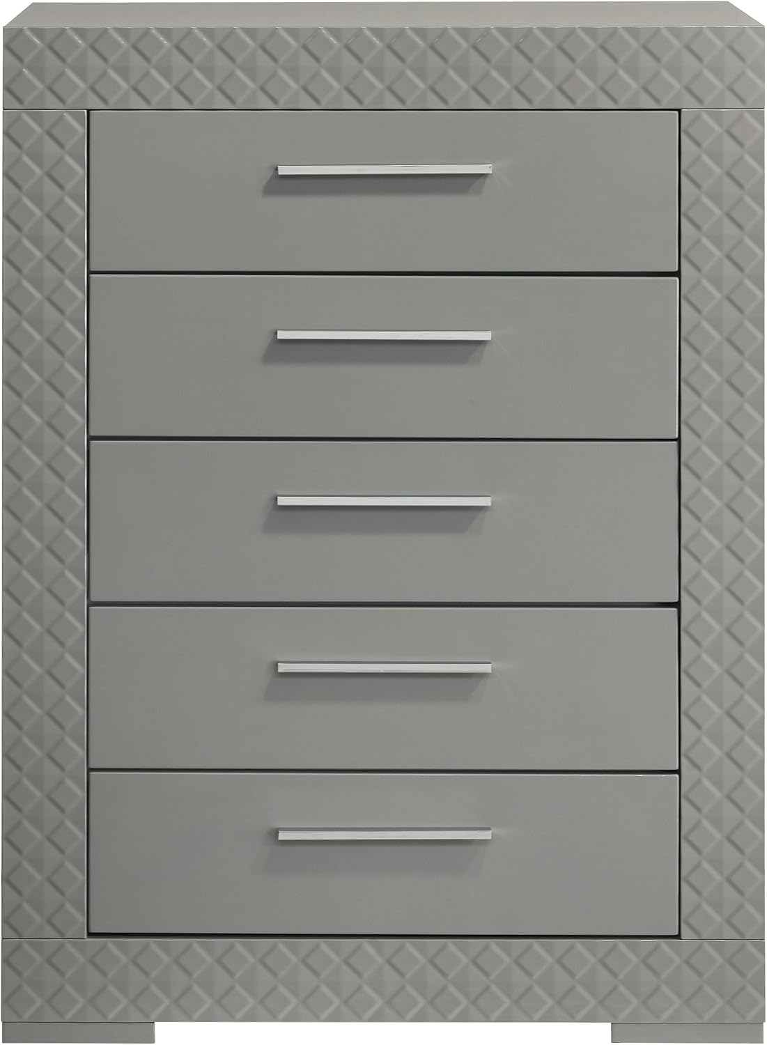 Coaster Home Furnishings - Ives - Wood - 5-Drawer Chest with 3-Dimensional Diamond Tile, Felt-Lined Top Drawer and Metal Glides - Contemporary - Bedroom - Grey High Gloss - 224975
