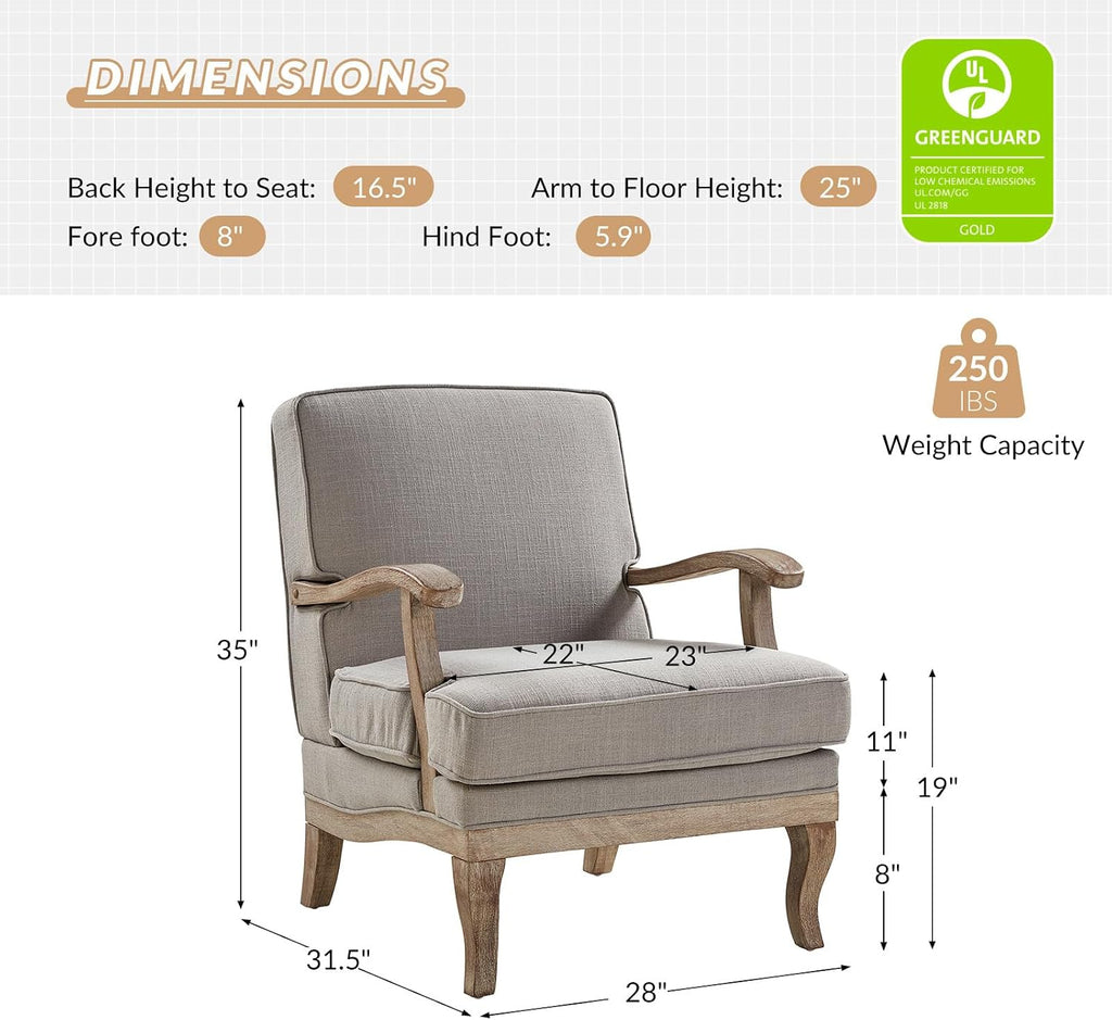HULALA HOME Mid-Century Modern Accent Chair, Upholstered Lounge Arm Chair with Solid Wood Legs and Armrest, Removable Cushion Comfy Retro Reading Armchair for Living Room, Bedroom, Balcony, Grey