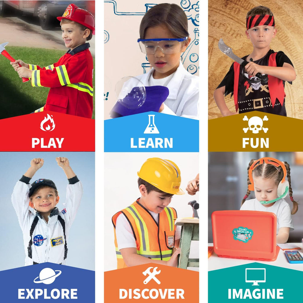 Born Toys 3-in-1 and 6-in-1 Kids' Dress Up & Pretend Play - Kids Costumes for Boys & Girls Ages 3-7 Washable Toddler Dress up Clothes w/Storage Box