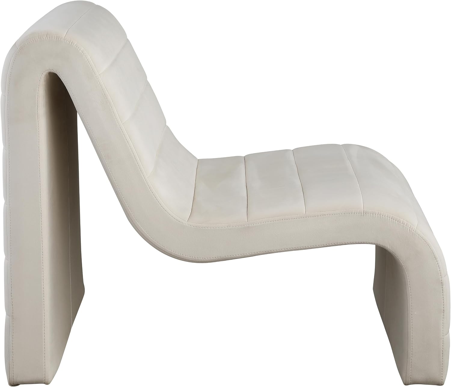 Meridian Furniture 403Cream Ivy Collection Modern | Contemporary Velvet Upholstered Accent Chair with Rich Cream Velvet, Channel Tufted Design, Curved Shape, 26.4' W x 37.4' D x 31.1' H, Cream