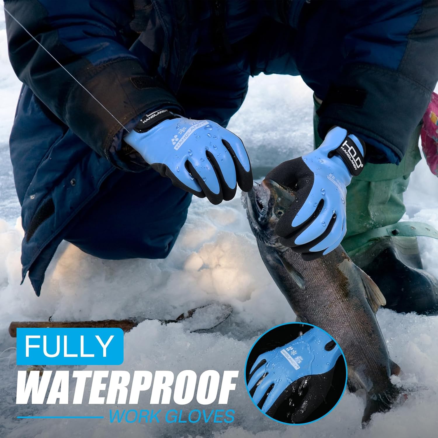 HANDLANDY 2 Pairs Waterproof Work Gloves for Cold Weather, Insulated Winter Freezer Work Gloves with Grip for Men & Women