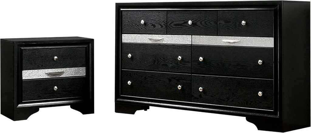 HOMES: Inside + Out Dierks Modern Wood 2-Piece Nightstand and 9-Drawer Dresser Set with Jewelry Storage for Bedroom, Black
