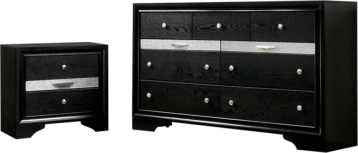 HOMES: Inside + Out Dierks Modern Wood 2-Piece Nightstand and 9-Drawer Dresser Set with Jewelry Storage for Bedroom, Black