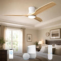 Smart 52' Flush Mount Ceiling Fan with Remote Control, Natural Wood | Quiet DC Motor, WiFi Alexa Voice Control, High CFM Dimmable LED, Low Profile, Reversible, 6 Speeds Adjustment, Time Setting