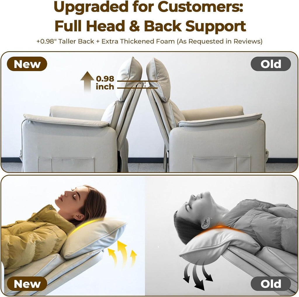 Recliner Chair，Electric Adjustable PU Leather Recliner with Remote Control and Padded Backrest,Recliner Single Sofa Seat with Thick Seat Cushion for Living Room Bedroom Home Theater (Beige)