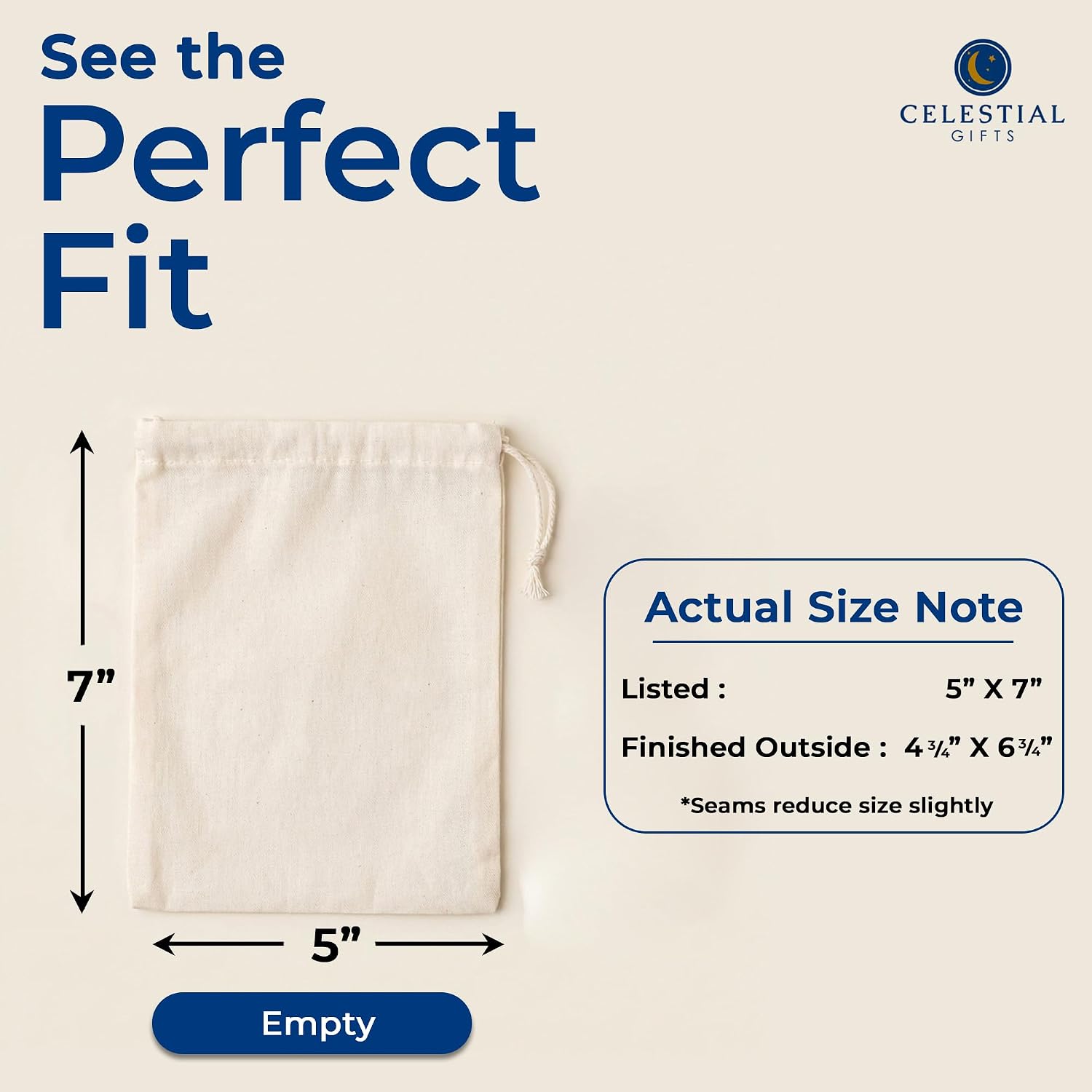 Celestial Gifts Muslin Bags 500pcs 5x7 inch, 100% Cotton Drawstring Bags for Party Favors, Parts, Cowboy Coffee and More- Made in USA (Natural Hem & Drawstring)
