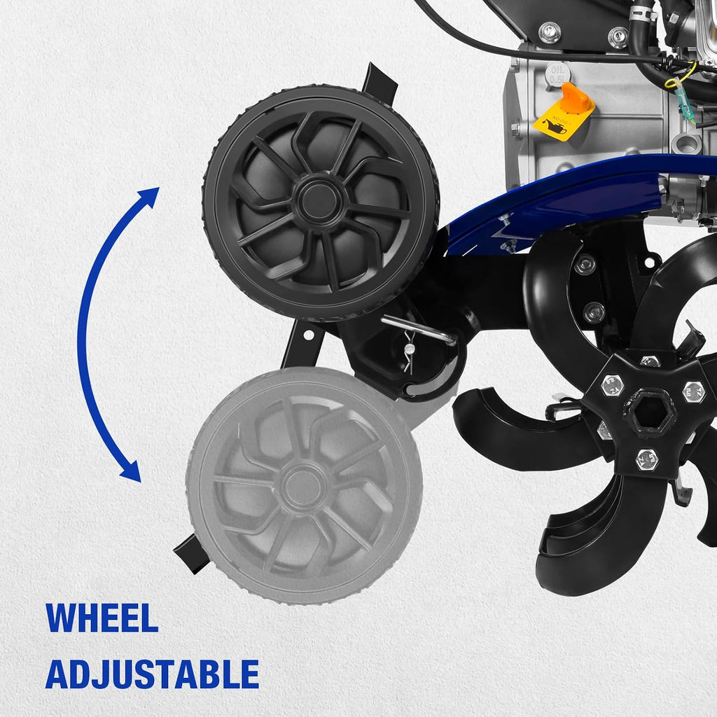 BILT HARD 24'' 99cc 4-Cycle Gas Tiller Cultivator, Variable Width Front Rotating Tines Tiller, 11.8'' Max Working Depth, Adjustable Handle & Wheels Rototiller for Weeding, Cultivating, Digging