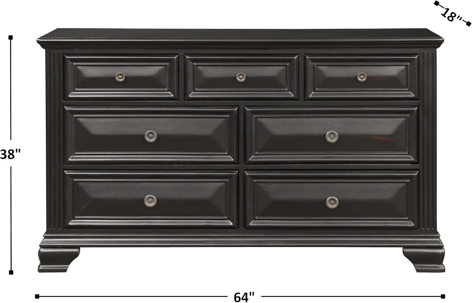 Roundhill Furniture Renova Vintage Black 7-Drawer Dresser